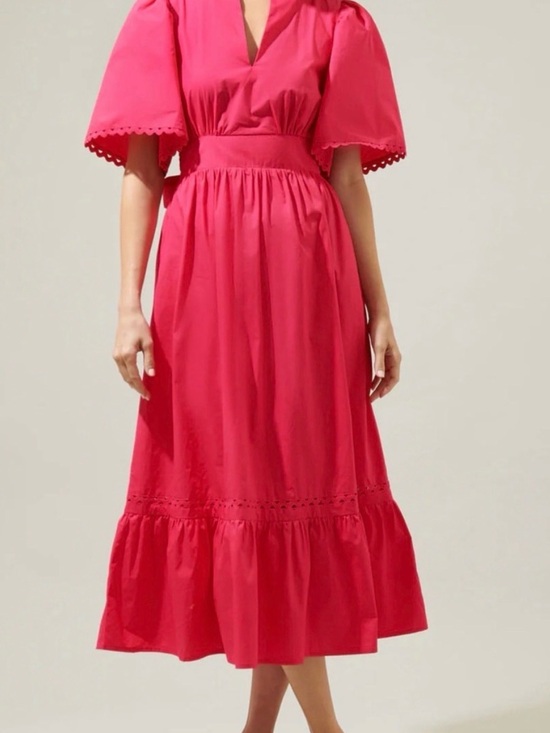 Sugarlips Dresses & Skirts - Sugarlips Vibrant Pink Eyelet-Trim Camden Poplin Midi Dress Size Medium